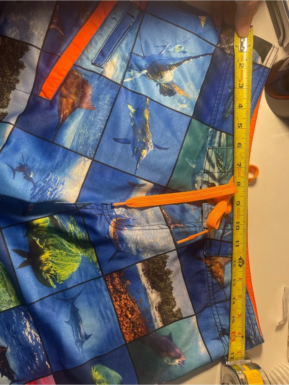 Pelagic Blue Ocean Photo-Block Swim Shorts with Orange Accents